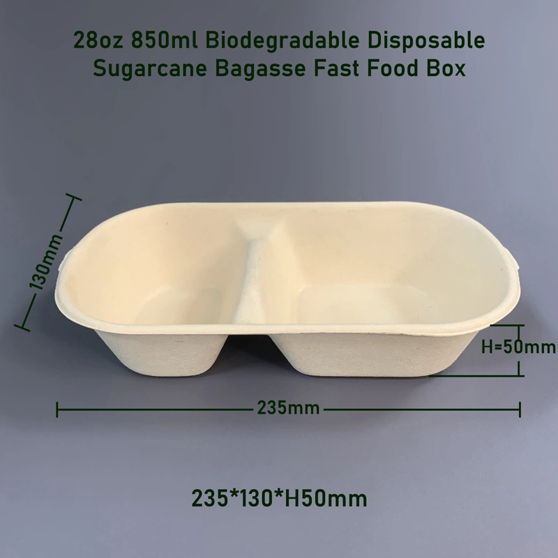 28oz Bagasse 2Compartment Fast Food Meal Box