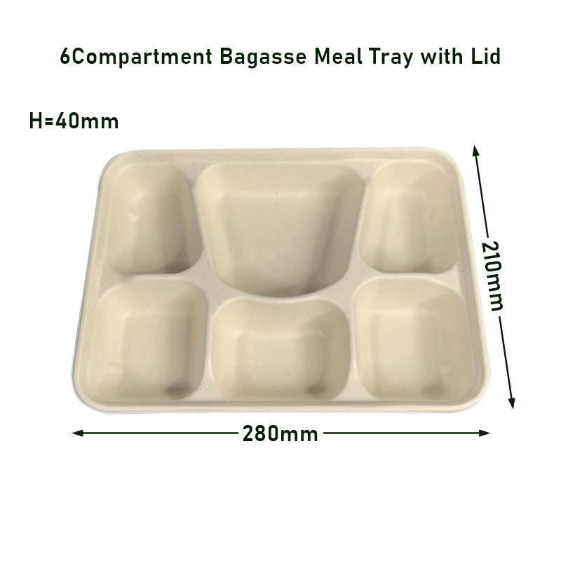 6Compartment Biodegradable Bagasse Food Tray