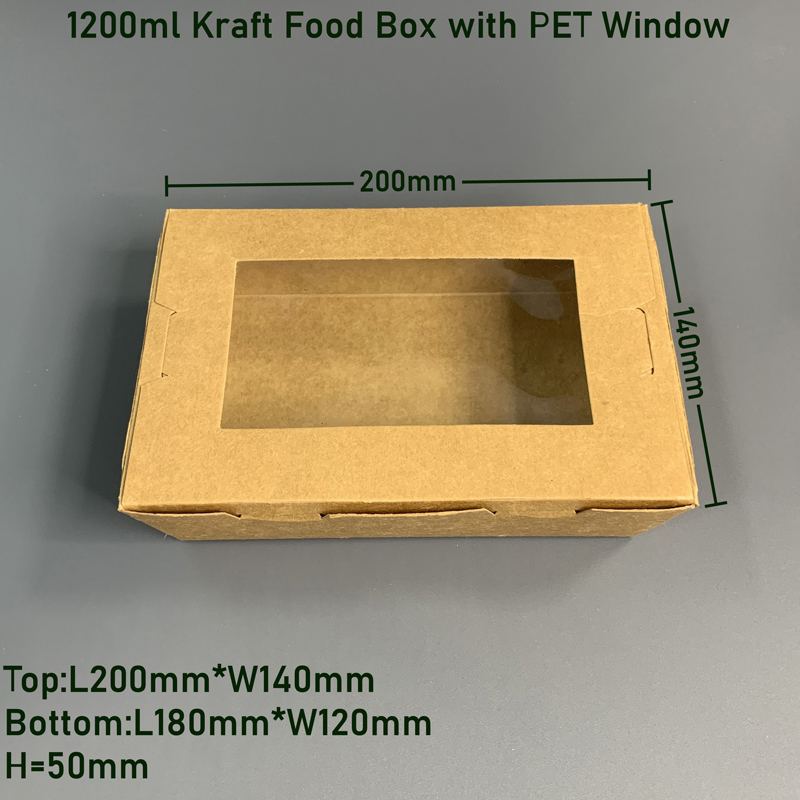 1200ml Kraft Food Box with PET Window