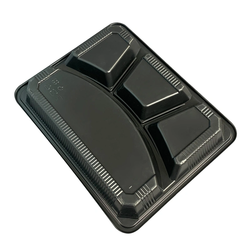 Black Plastic 4 Compartment Takeaway Containers