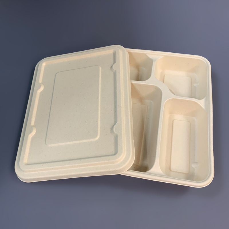 Rectangle Sugarcane Fast Food Tray Bagasse Lid