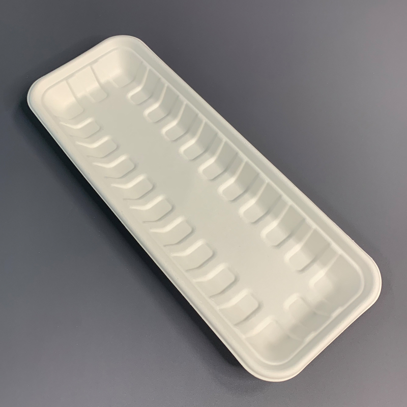 Biodegradable Bagasse Sushi Party Tray Long Ribbed Tray