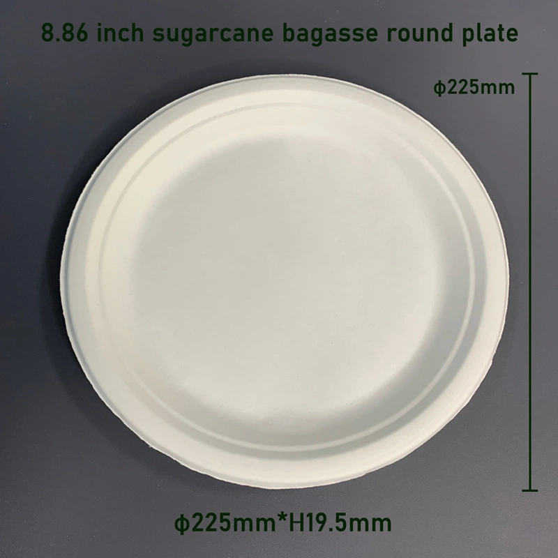 8.86 inch Sugarcane Bagasse Biodegradable Food Plate