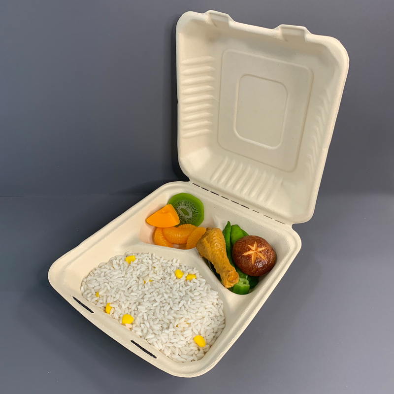 3compartment Sugar Bagasse Clamshell Takeaway Box