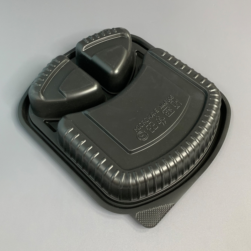 3 Compartment Black PP Plastic Lunch Box