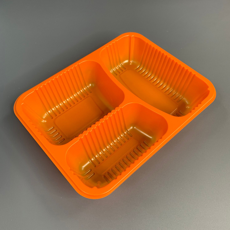 3 Compartments Orange PP Plastic Fast Food Tray from China