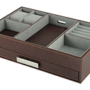Large Leather Holder Men's Dresser Valet Organizer for Watches, Jewelry & Accessories