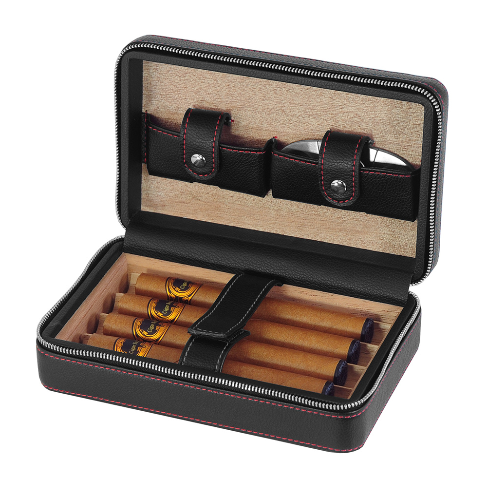 Portable leather cigar case