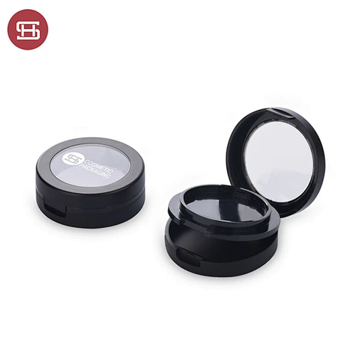 Double Layer Compact Powder Case Black Round Face Powder Compact Container Empty Makeup Powder Packaging In Stock