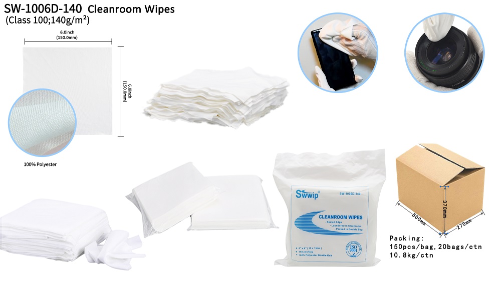 Class 100 lint free clean room cloth polyester wiper cleanroom wipes 6x6