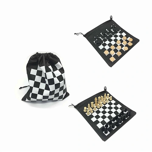 wooden chess and checkers set