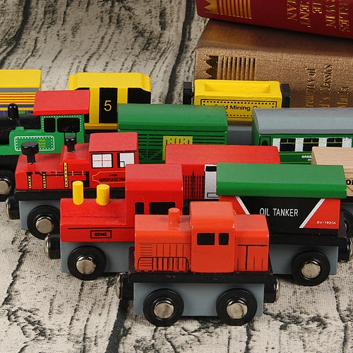 Magnetic wooden train set 12 trains toys for children