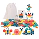 wooden pattern blocks with cards