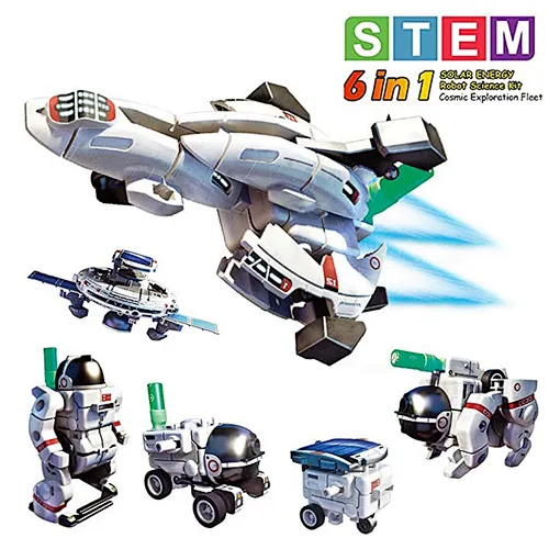 2021 Amazon Hot selling solar kit for home kids toy DIY building kits STEM 6 in 1 Solar energy Robot science kit space fleet