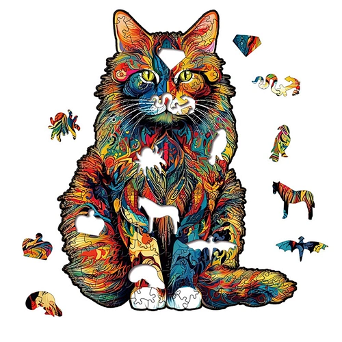 Cat Wooden Unique Shape Animal jigsaw Puzzles for Adults and kids