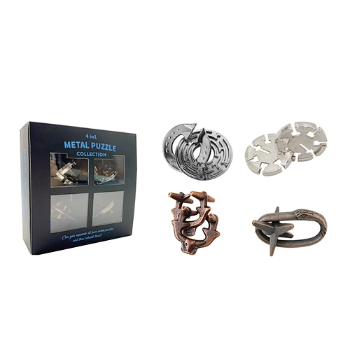 4 in 1 Metal Puzzle Set - Brain Teaser Cast Puzzles for Adults, Hard Disentanglement Games, Challenging Logic IQ Test