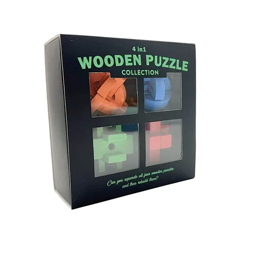Popular 4 in 1 Brain Teaser Wooden Puzzle Set IQ Logic Game for Adults