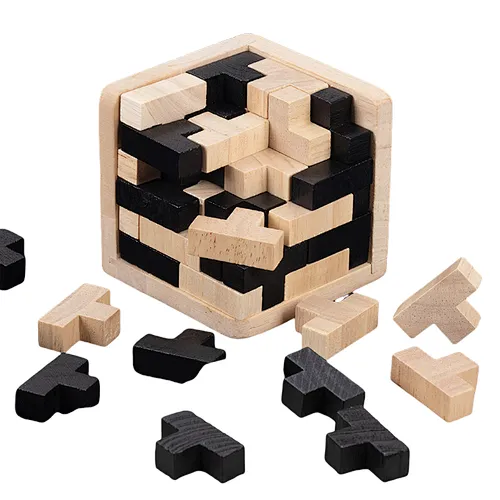 Original 54T Cube 3D Wooden Challenging Brain Teaser Puzzle for Kids & Adults Desk Toys Delight Brain Boost