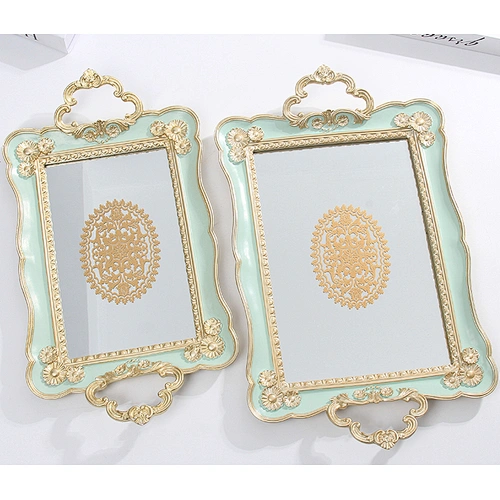 resin frame mirrored tray with golden handle