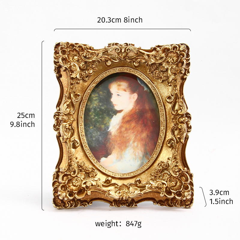 Anqitue Gold Picture Frame Tabletop Photo Holder with Glass Front Ornament