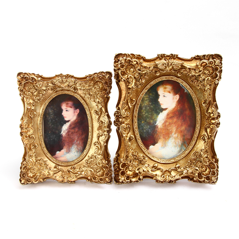 European Style Photo Frame Decorative Picture Holder Arts Portrait Embossed Gold Resin Rectangle Picture Holder Frame for Porch Home Table Ornament