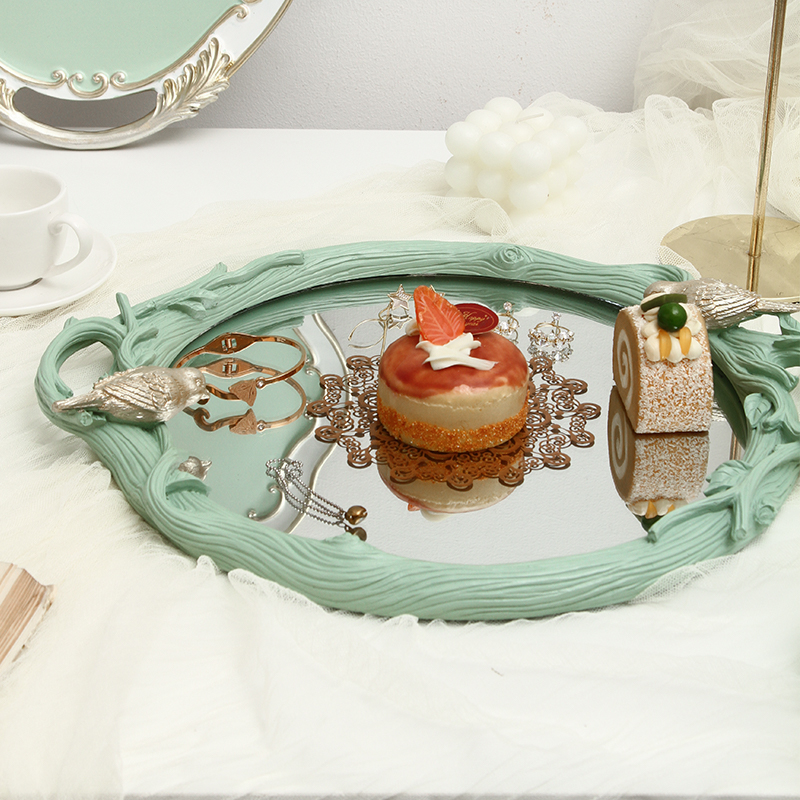 retro decorative mirror tray,storage holder fruit plate vanity tray for perfume