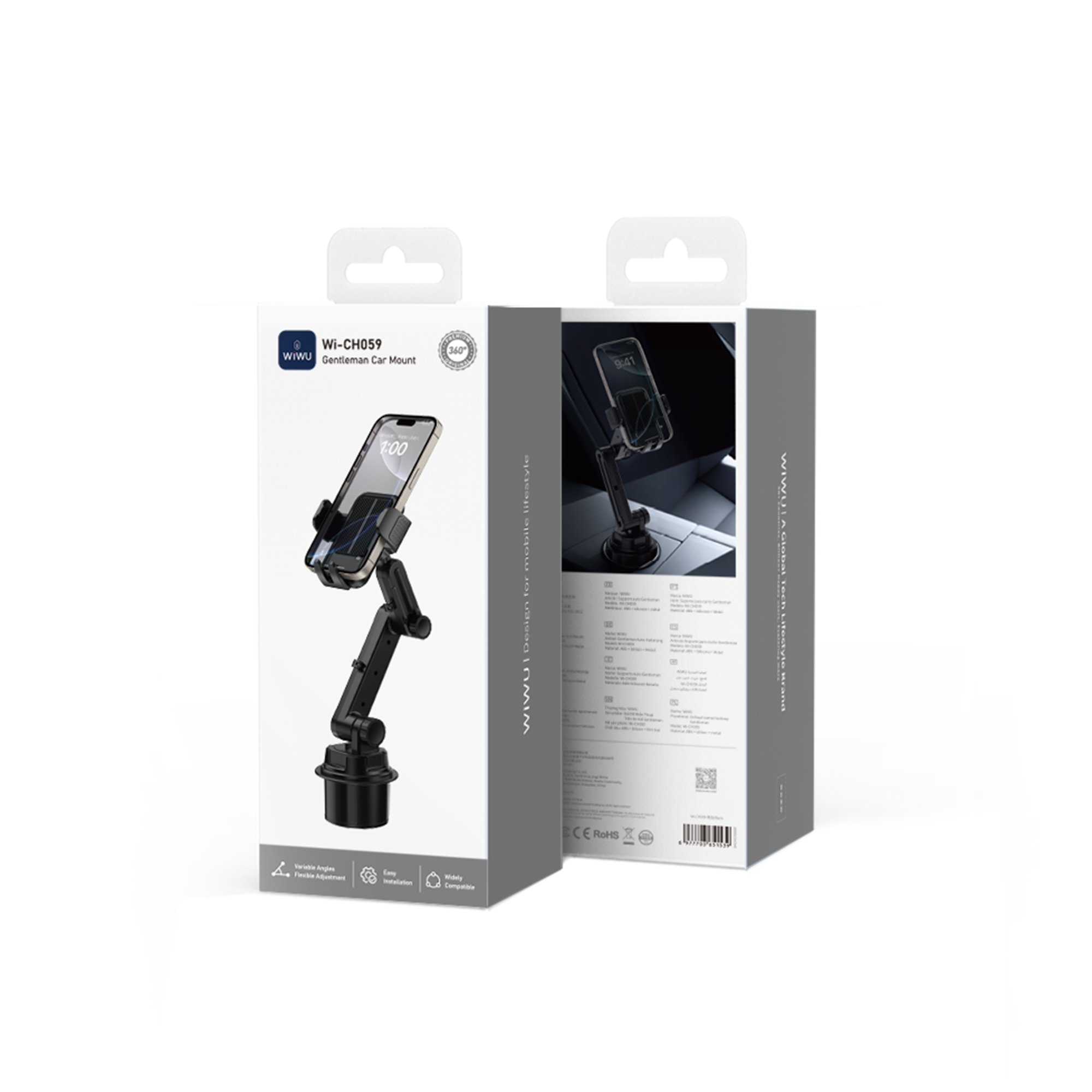 Gadgetoo Wiwu Wi-Ch059 Gentleman Car Mount | 360° Adjustable Cup Holder Phone Stand
