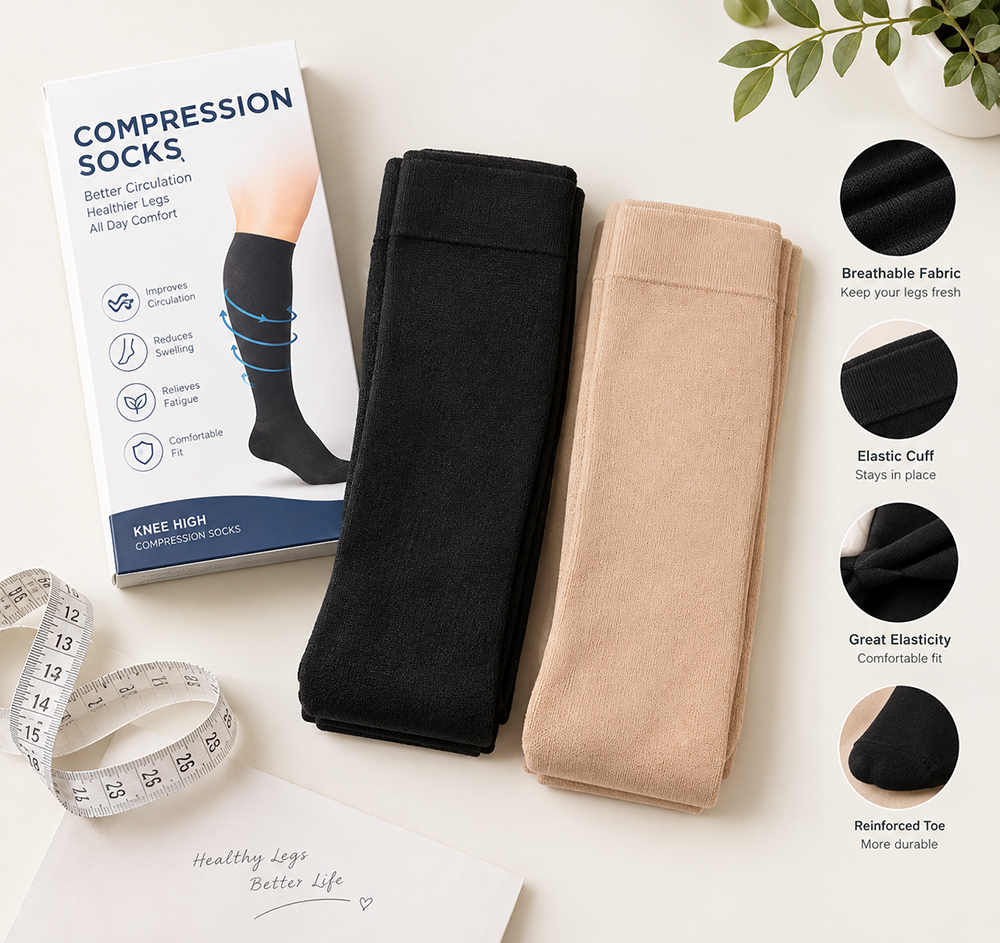 black and nude compression stockings product