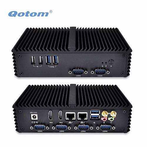 Qotom Linux ubuntu Win10 Barebone China Manufacturer Industrial Mini Pc with Rs232 2 Ethernet Thin Client