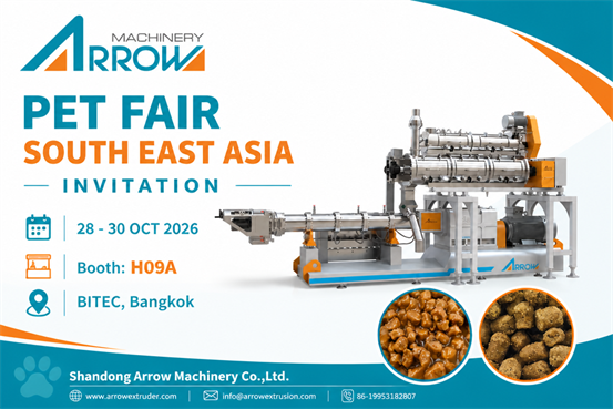 Shandong Arrow Machinery Twin-Screw Extruder Machine and Pet Food Production Line at Pet Fair SEA 2026