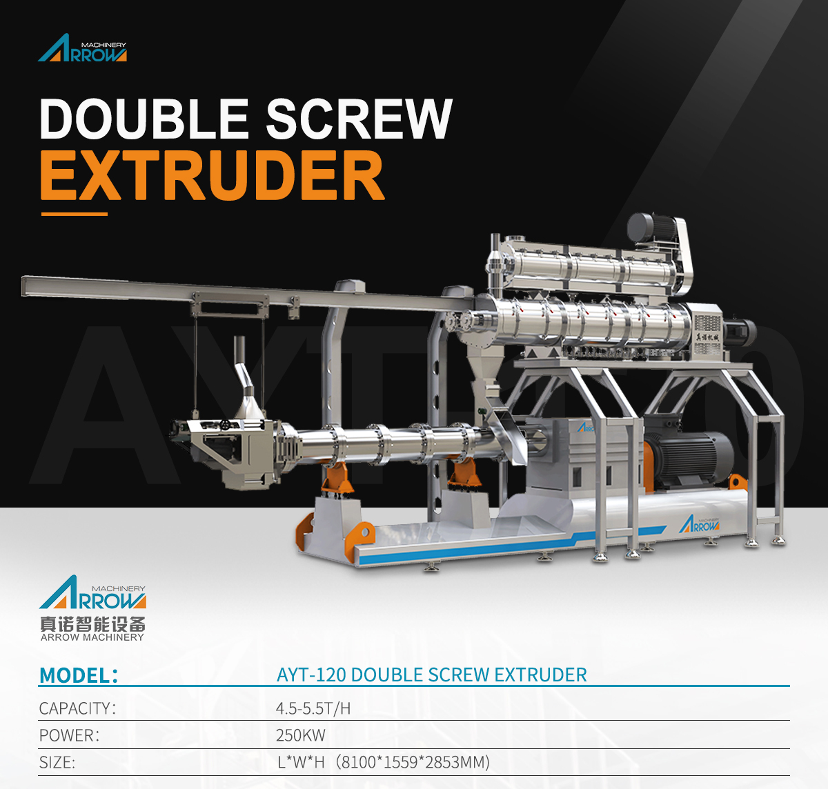 AYT-120-Double-Screw-Extruder, pet food, animal feed, extruding high-meat pet food, dry pet food extruding, pet food extrusion, feed for animal, animal feed machine, produce pet food, pet food making machine,