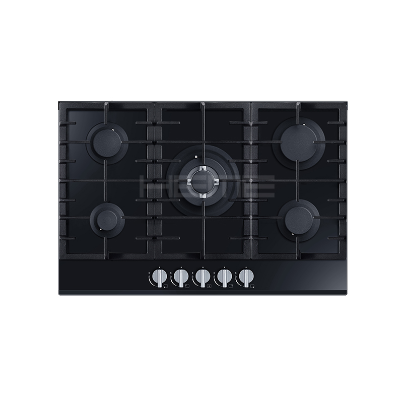 Built in 8mm Black glass gas hob 5 burner 76 cm Hot sale High quality