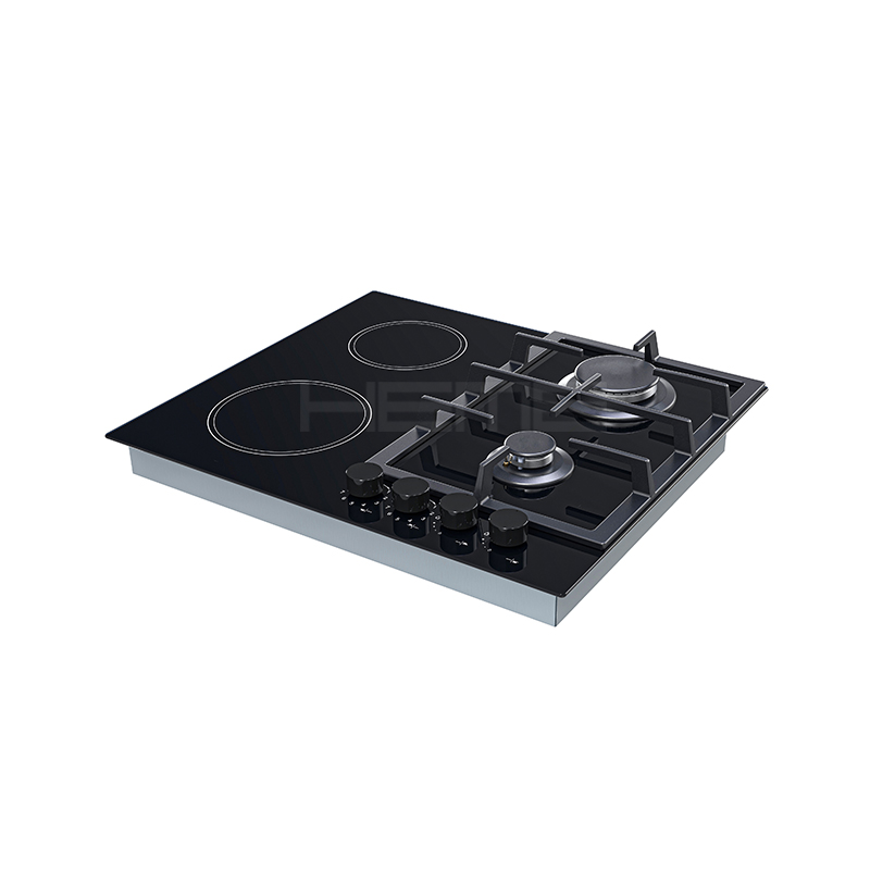 Modern novel design black ceramic glass panel 2 gas 2 electric hybrid hob