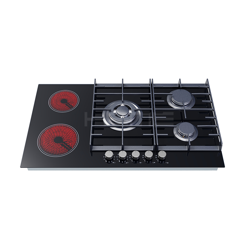 CE certification home kitchen cooking ceramic glass 5 burners gas and electric combination stove