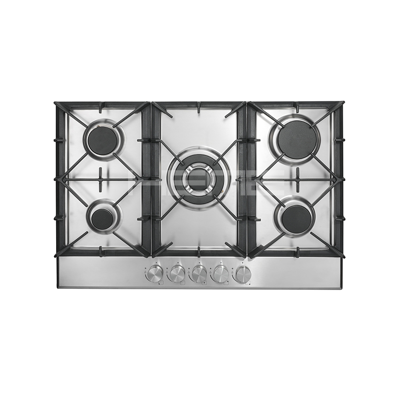 76cm Gas Cooktop Stainless Steel 5 Burners Heavy Cast Iron Pan Support