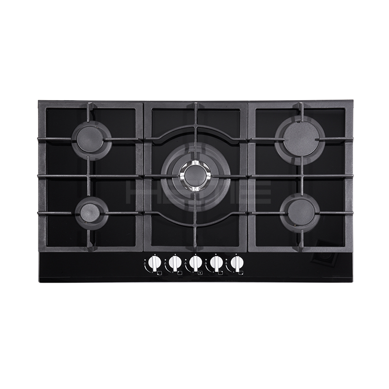 Chinese Supplier Cooking Appliances 5 Burner Built-in 90cm Black Glass Gas Hob