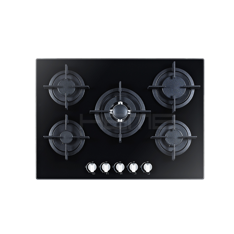 China Factory Built in Black Tempered Glass 5 Burner Gas Stove