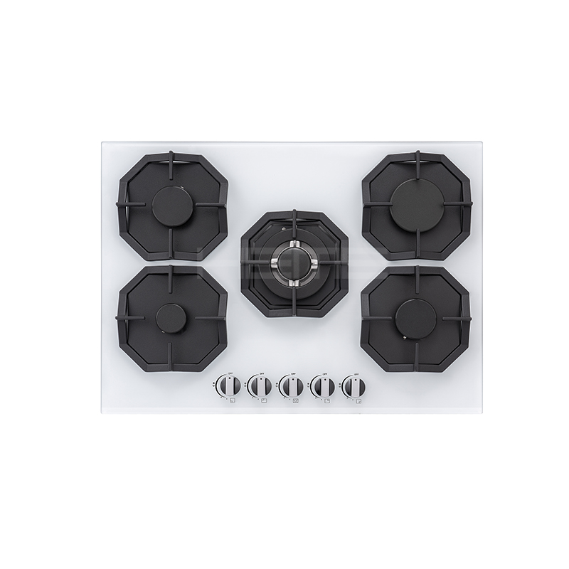 China factory built in white tempered glass 5 burner gas cooker with wok burner