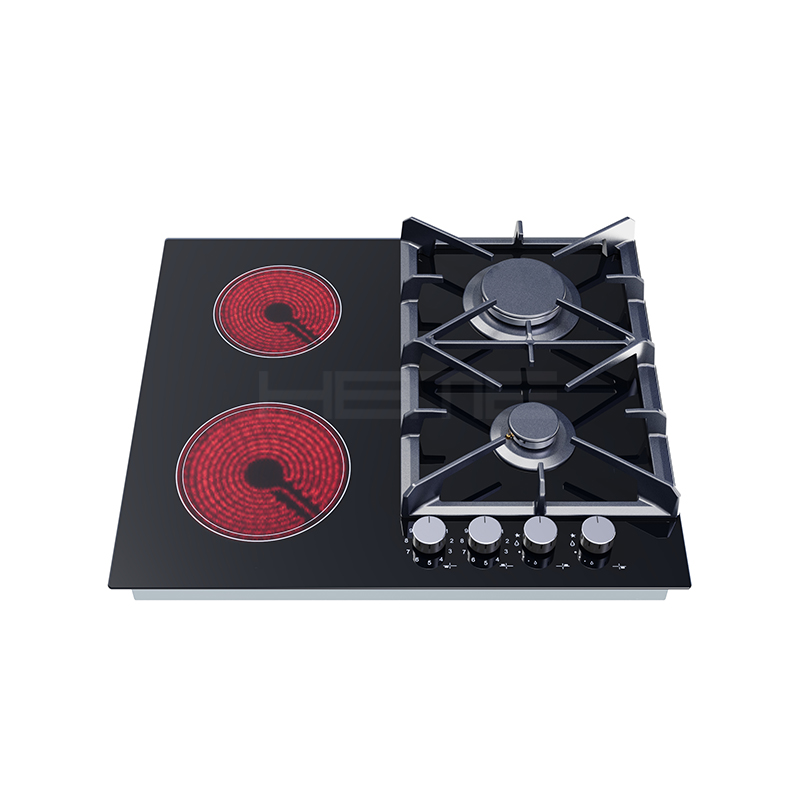 ISO 9001 black glass built-in gas and ceramic mixed hob