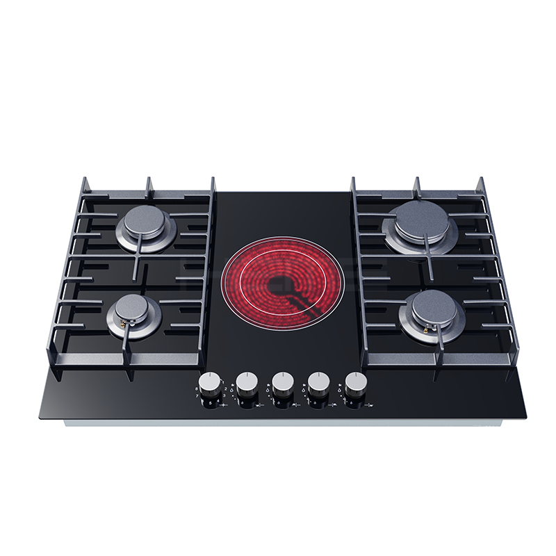 Home kitchen cooking 80cm 5 burners hybrid combined hob gas and ceramic cooktop