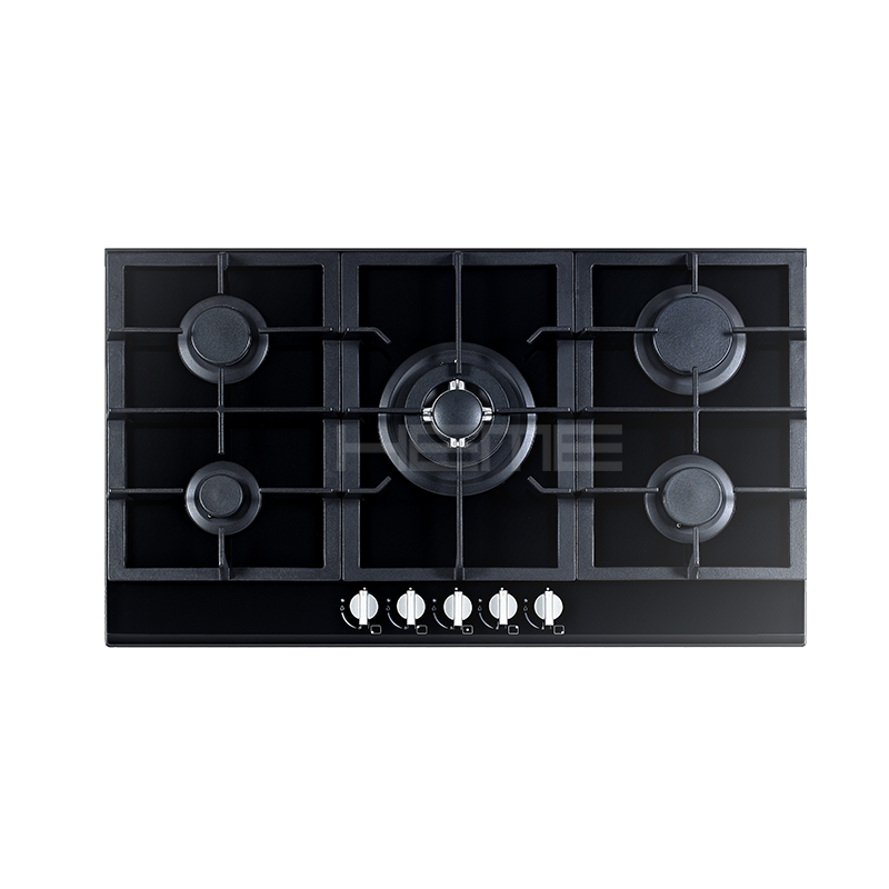 Made in China High Quality Home Appliances 5 Burner Built in 90cm Black Glass Gas Cooker