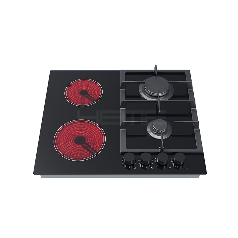 Modern novel design black ceramic glass panel 2 gas 2 electric hybrid hob