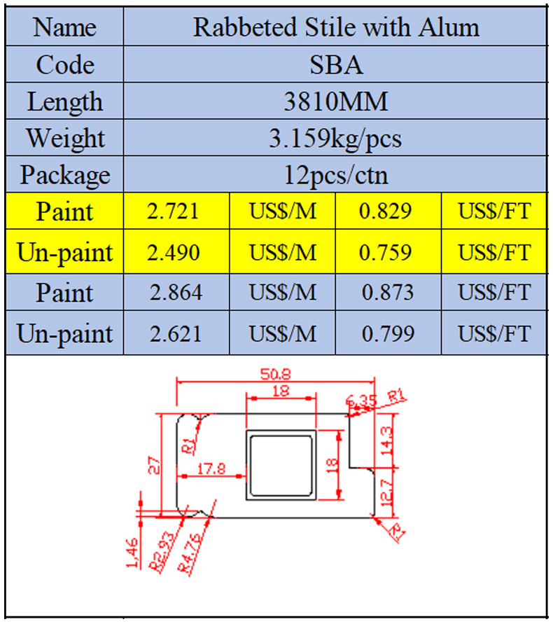 China Shandong direct shutter -Rabbeted Stile with Alum