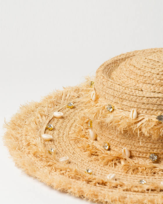 Shell bright drill straw hat