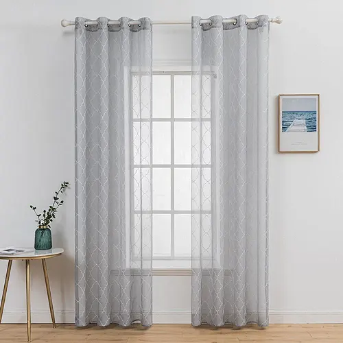 Factory Supply Linen Window Curtain Sheer Embroidered Semi Sheer Curtains