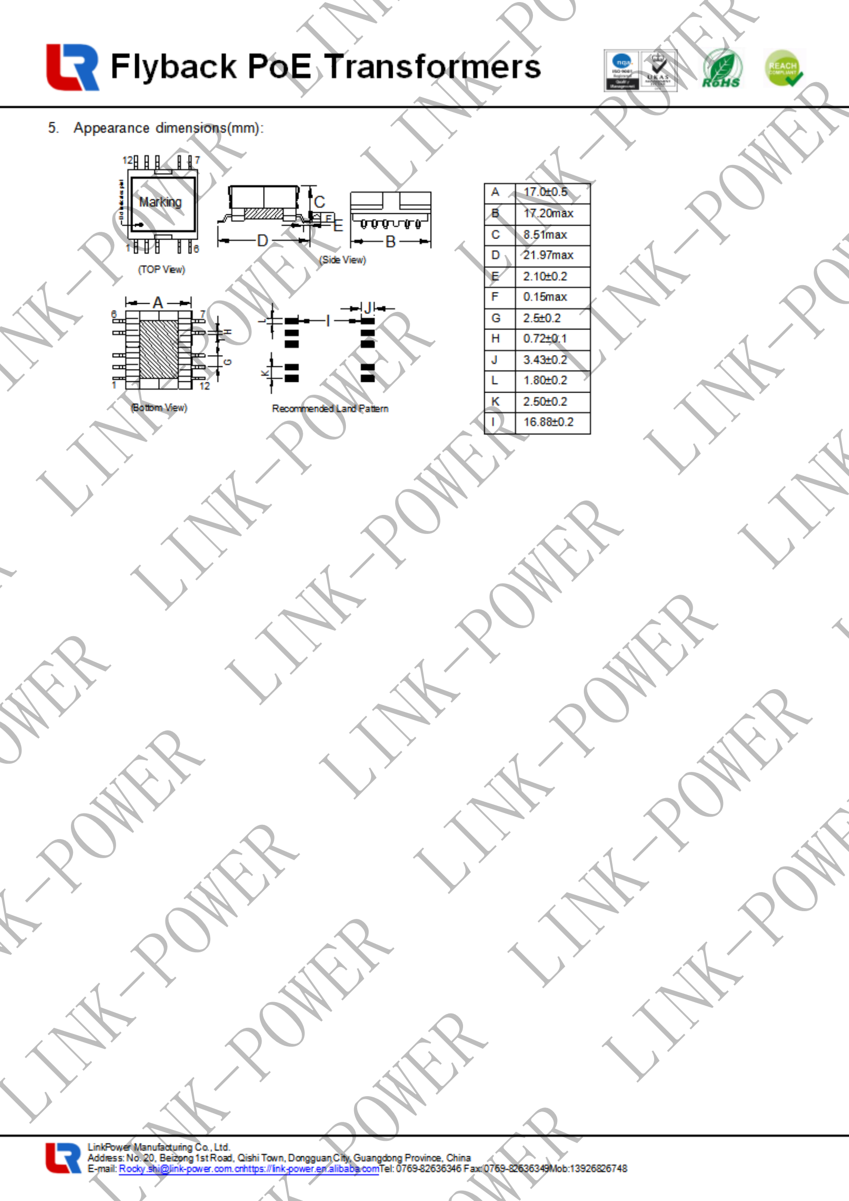 POE Transformer;EFD15 6+6 POE60F