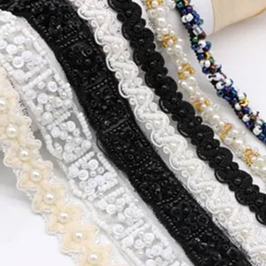 colorful pearl beaded lace trim