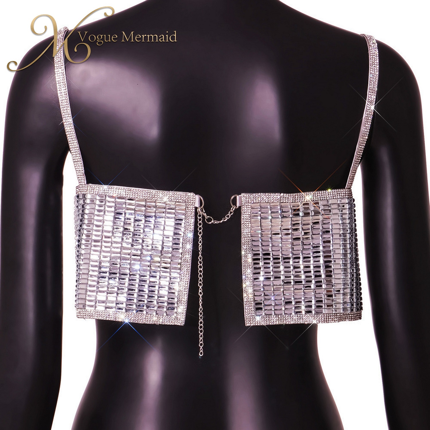 shoulder strap rhinestone chain top