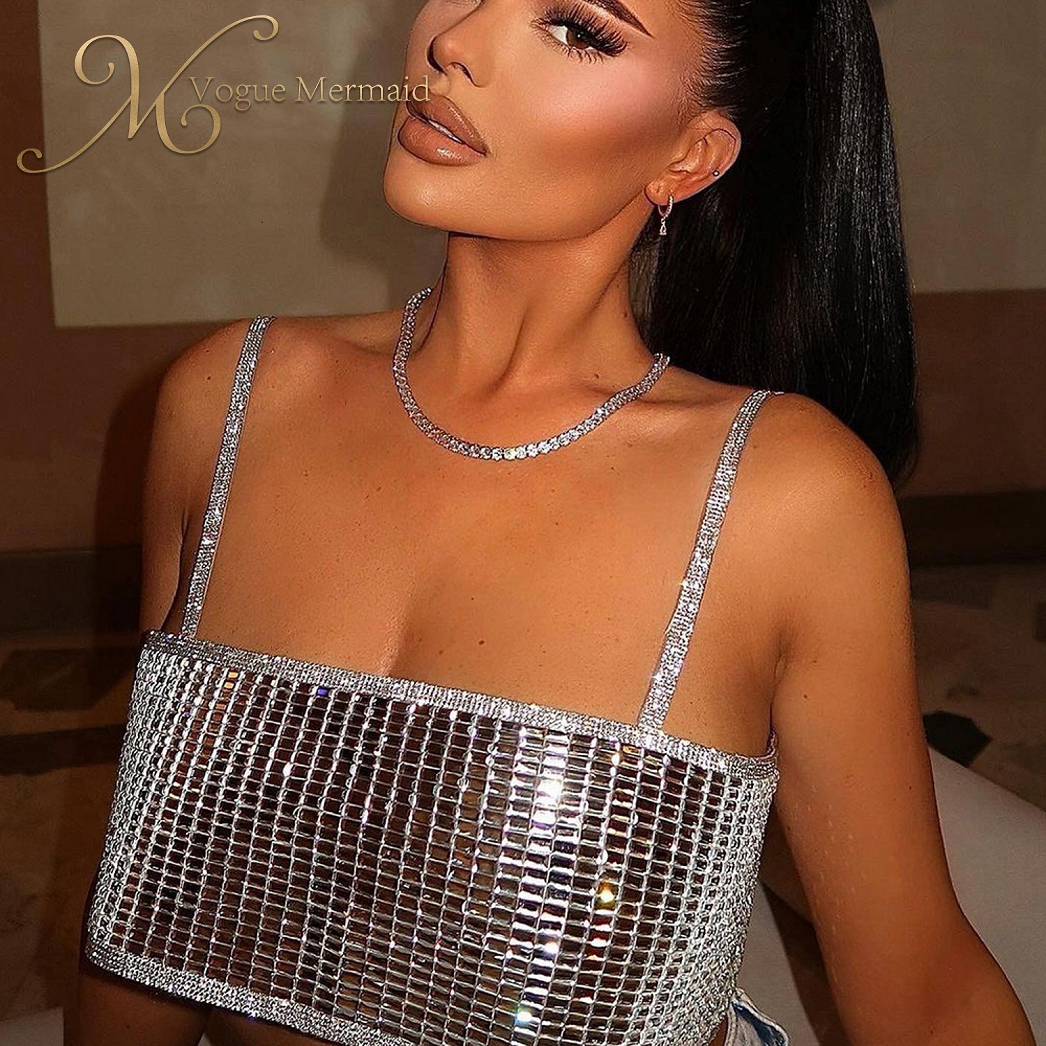 rhinestone chain top for club