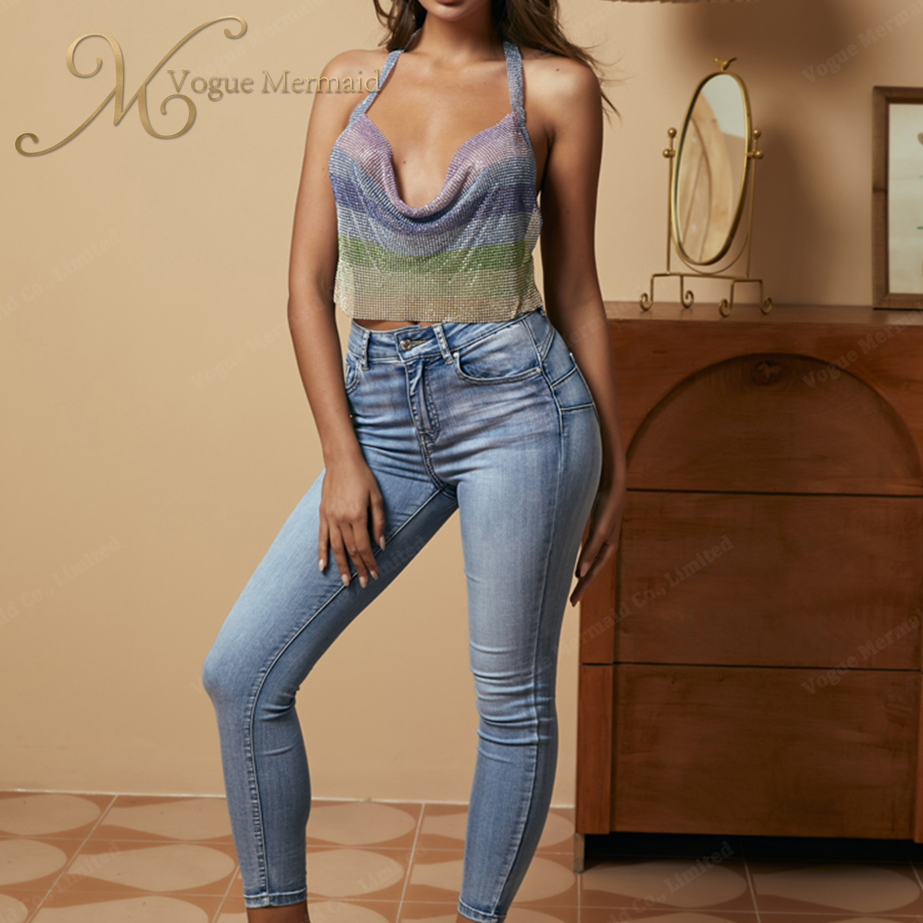 crystal halter top for party